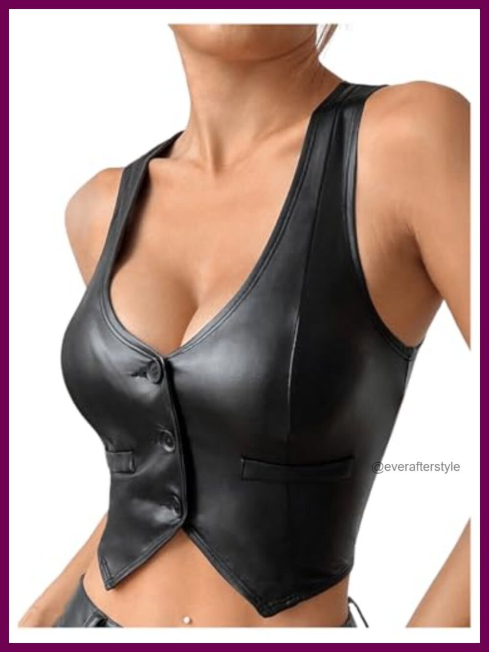 Sleeveless V Neck Button Front Faux Leather Waistcoat Y2k Crop Tank Top
